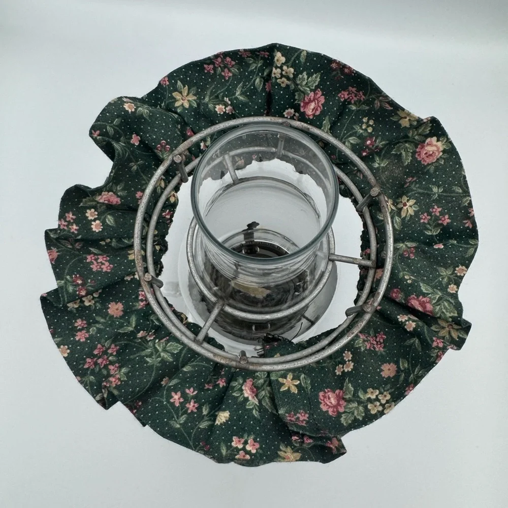 Vintage Oil‎ Lamp Floral Shade Cottagecore Glass Lantern Coquette Decor